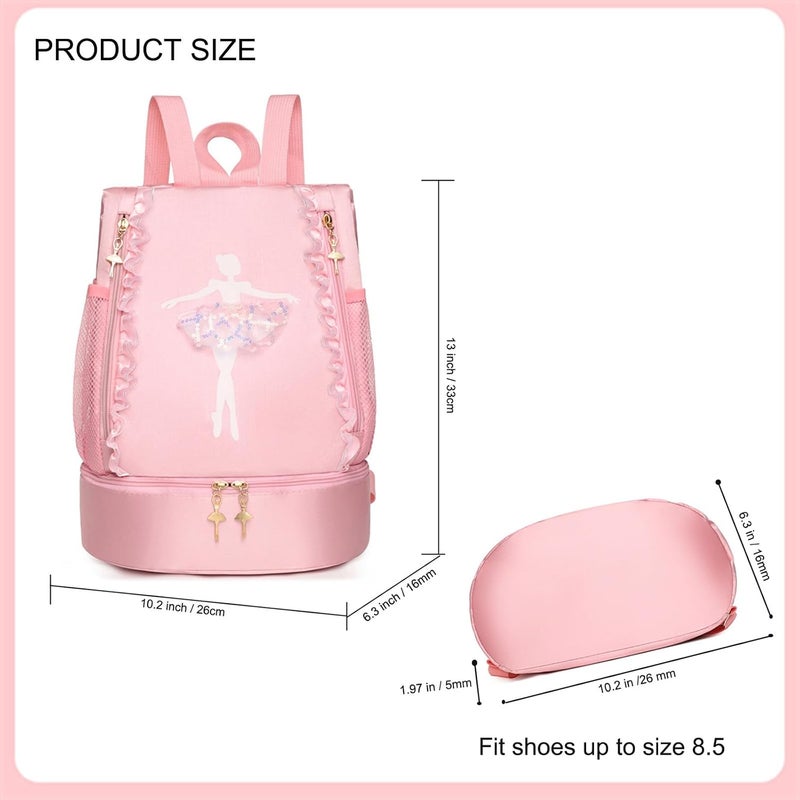 SEHXIM Ballet Dance Backpack with Separate Shoe Compartment,Ballet Dance Bag,Ballerina bag for Dancer, Small Duffle Bag for Girl (Pink) - Image 2